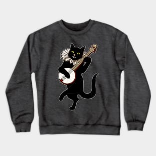 Vintage Cat Playing Banjo Crewneck Sweatshirt